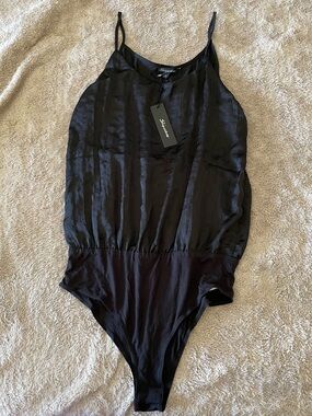 New with tag! Shinestar Black Satin Tank Bodysuit